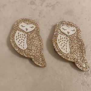 Gymboree Girl "All Spruced Up" Gold Sparkle Owl Hair Clip Holiday